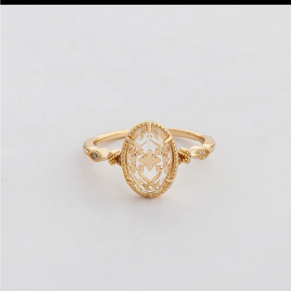 Snowflake White Crystal Ring – Gold-Plated Sterling Silver with Natural Genstone - Picture 3 of 5